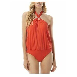 NWT Michael Kors POPPY Red Halter Blouson O-Ring One-Piece Swimsuit Sz. 6
